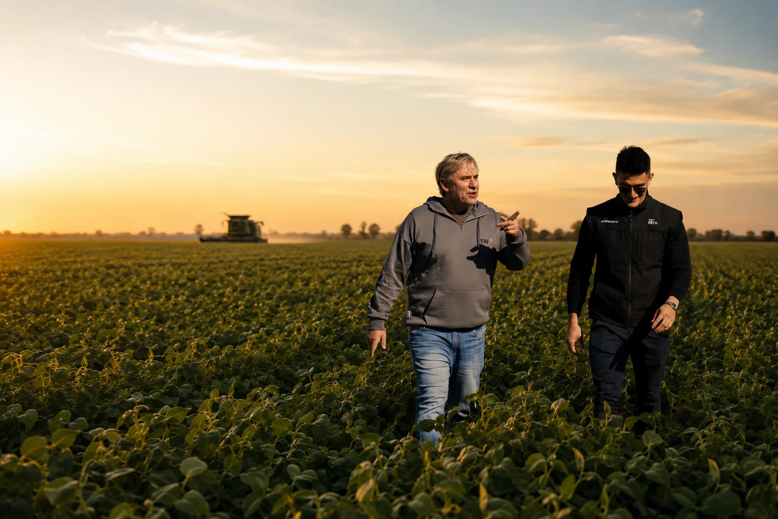 Asesor y productor recorriendo un lote